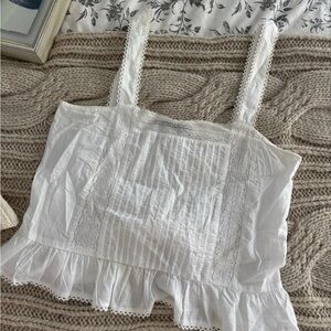 Zara White Ruffled Smocked Tank Top
